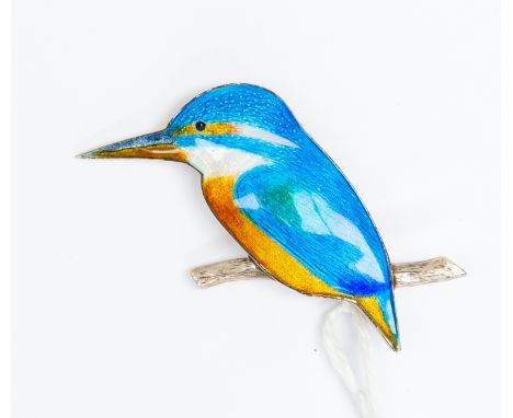 An Edinburgh 1987 silver and enamel Kingfisher brooch by G.M.S, 