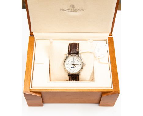 Maurice Lacroix, a circa 2005 gents steel Maurice Lacroix Automatic moon phase wristwatch, 3.5cm circular white dial with Rom