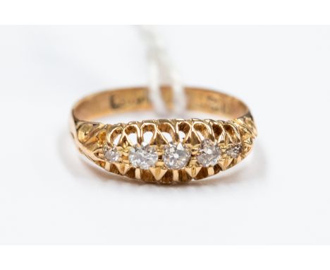 An Edwardian 18ct gold and diamond five-stone ring, Birmingham 1909, size L, total gross weight approx 2.7gms