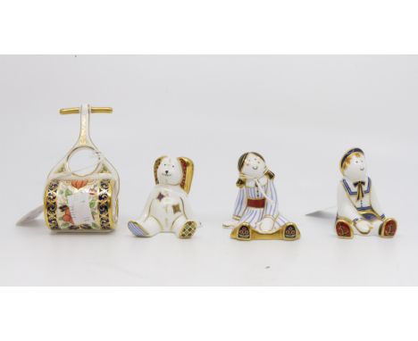 Four Royal Crown Derby paperweights including three from the Treasure of Childhood series - Ragdoll Sailor 2004; Rag Doll 200