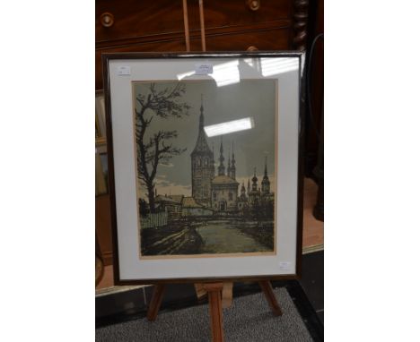 18th-century hand-coloured copper-engraved prospect of Pashkov House in Moscow, Russia, by Josef Carmine, framed &amp; glazed