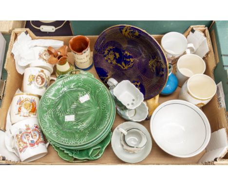 A Royal Worcester tazza (rivets) (A/F), late 19th Century, together with Japanese, Wedgwood leaf plates, Motto ware etc (1 bo