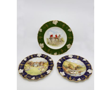 Two Royal Crown Derby painting plates by J Price: one of Monsal Dale, Derbyshire, and the other of Cloud Wood House, both 22 