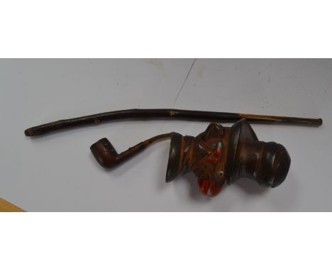 Ally Sloper carved wooden pipe, plus another small pipe