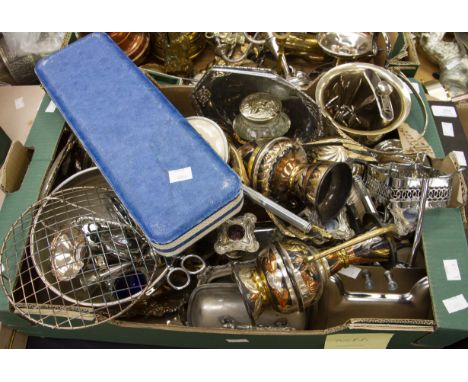 A collection of white metal, EPNS, plate including flatware, rose bowl, various vases, button dishes, brushes, condiments etc