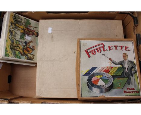 A boxed Chad Valley set of Tethered Skittles, together with a boxed Foolette game and a boxed block puzzle.
