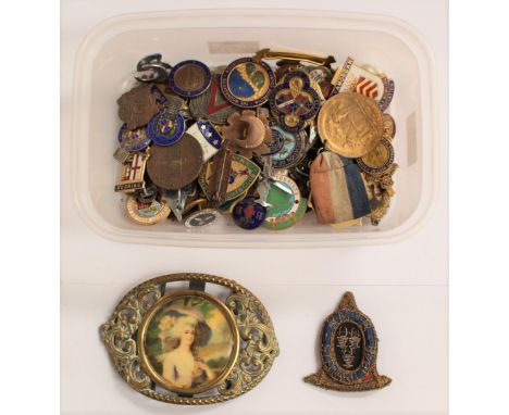 A collection of enamel membership lapel badges include sporting, motorcycling, railways, trade union, RAOB interest etc.