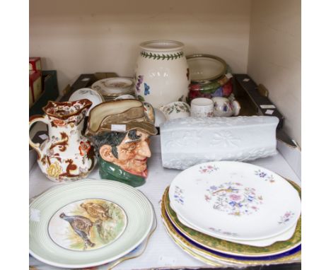 A Crown Staffordshire tea service, a Portmerion baluster vase, decorative plates, Royal Doulton character jug "The Poacher", 