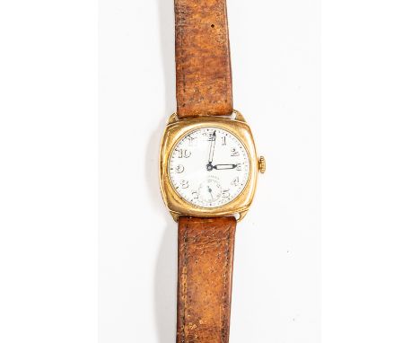 Longines, a 1940's gent's 9ct gold Longines wristwatch, 2.5cm circular white enamel dial with subsidiary seconds dial, the ca