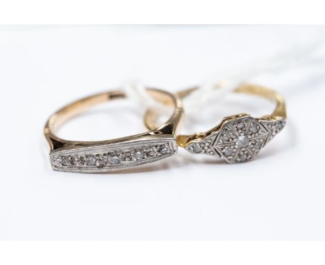 An Edwardian 18ct gold and platinum diamond set dress ring; size N½, gross weight approx 2.3gms; together with a 9ct gold and