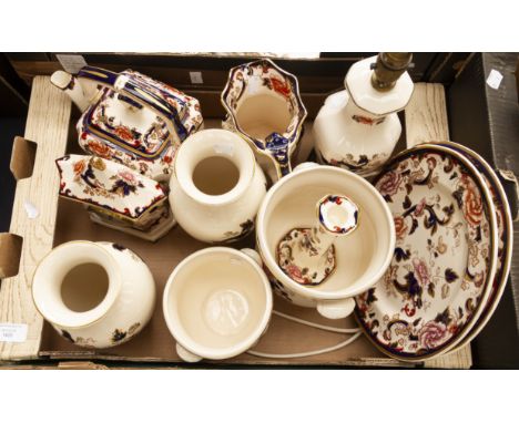Masons ironstone Mandalay pattern, teapot, vases, jugs, plates etc including a clock (Q)