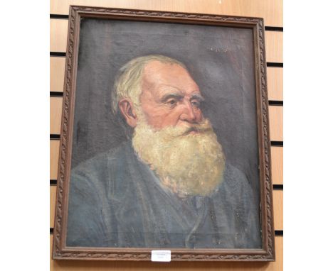 An oil on canvas, 19th Century portrait of gentleman with beard, and two 19th Century prints 