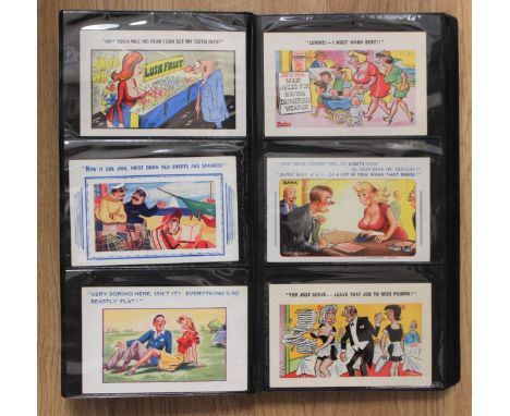 An album containing a collection of vintage colour seaside postcards mainly saucy/naughty seaside themes!, various artists, P