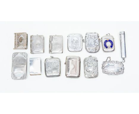 A collection of various silver vesta cases, various assay offices and dates, plus a Victorian holder, Birmingham 1897, plus a