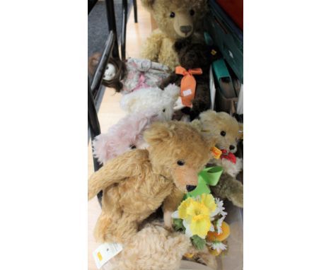 A collection of Steiff Bears with certificates, other bears and doll