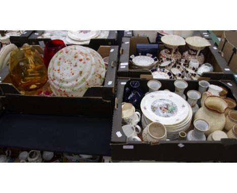 A collection of ceramics including Victorian tea sets, Aynsley trinket jars, collectors plates, Art Earthenware pottery, glas