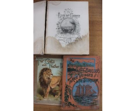 Lady Brasseys "Three Voyages in the Sunbeam" 1888 "Fur Coats and Feather Frocks" lithograph illustrations, "The Census of Qui