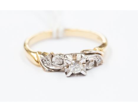 An 18ct gold and diamond solitaire ring, white gold settings, size N, approx 3.7gms