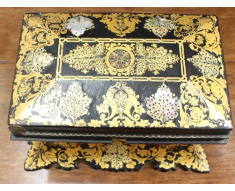 19th Century black laquered papier mache tea caddy