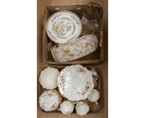 A Victorian china tea service together with a Copeland Indian Tree cake stand, a glass 1930's globe, an ale jug etc (2 boxes)