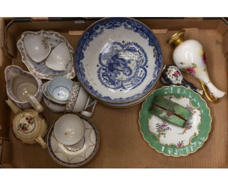 A quantity of 18th and 19th century ceramics, Derby, Worcester and Chinese tea bowls; creamware teapot; Worcester ewer; conti