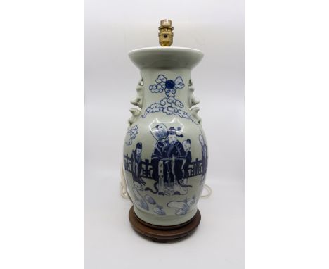 Chinese blue and white table lamp with two others