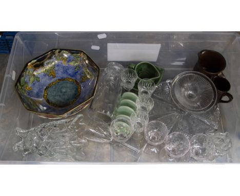 Two boxes of assorted glass and ceramics, including Grimwades lustre bowl, Spode etc (2 boxes)