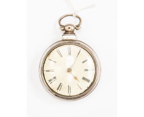 P Tompion, London, an early Victorian silver fusee pair cased pocket watch, 4.5cm white enamel dial with Roman numerals, move