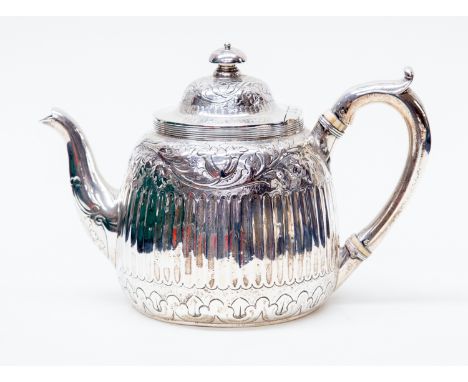 Silver teapot, foliate decoration, London 1877, total gross weight 18 ozt, A/F