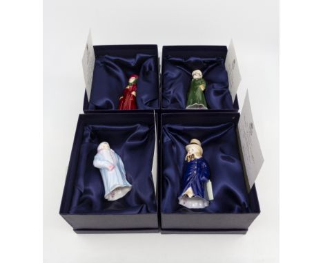 Four boxed Royal Worcester candle snuffers, Budge, Toddie, Motorist male and motorist female 