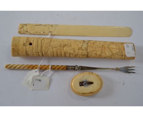 19th Century Samurai sword, handle with early 20th Century ivory page turner, plus ivory handle sausage fork!