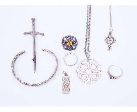 A collection of Celtic design silver jewellery to include a silver Celtic circular pendant on chain by Malcolm Grey Edinburgh