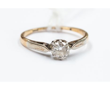 A diamond solitaire 18ct gold ring, the round old cut diamond approx 0.33 carat, size K½, gross weight approx 1.8gms