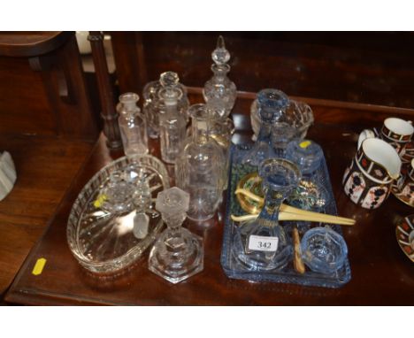 A quantity of glass dressing table items; a compact; glove stretchers etc