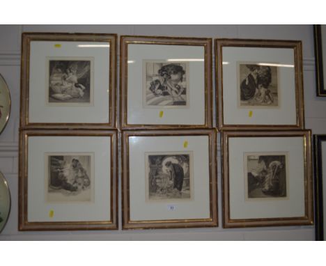 A set of six gilt framed black and white erotic prints 