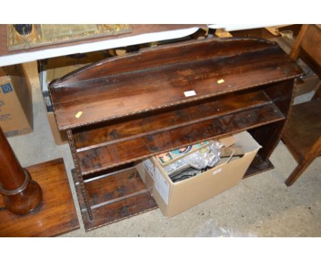 A stained pine three tier shelf and an oak two tier table fitted single drawer