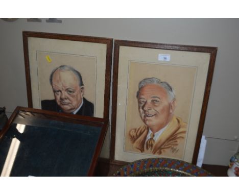 Mac, pair of pastel portrait studies depicting Winston Churchill and Franklin D Roosevelt 