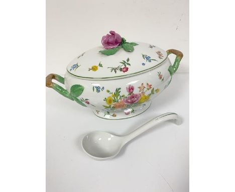 A Franklin Mint Le Cordon Bleu La Soupiere Provencal tureen decorated with floral sprays, complete with ladle and floral knop