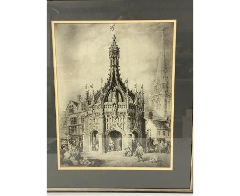 A lithographic print, Continental Market scene, (47cm x 37cm)