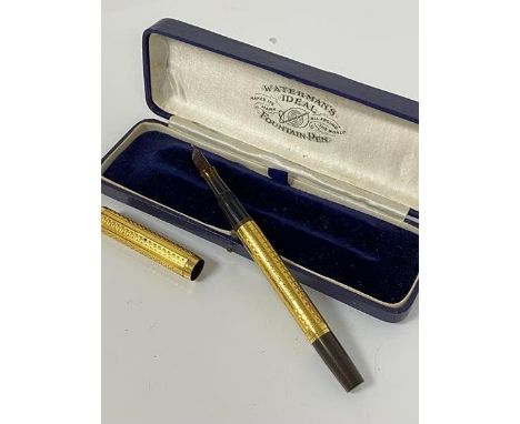 An American Watermans yellow metal engine turned presentation fountain pen to A Fergus Taylor, 3rd June 1925 stamped Waterman