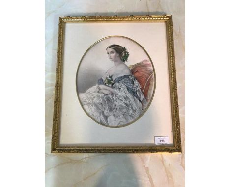 A lithographic print, Eugenie Emporer Napoleon III, in gilt composition frame (27cm x 23cm)