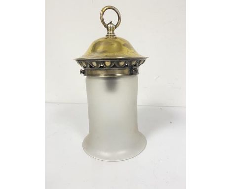An Edwardian brass hall lantern light, with opaque glass shade (including loop: 29cm x d.14cm)