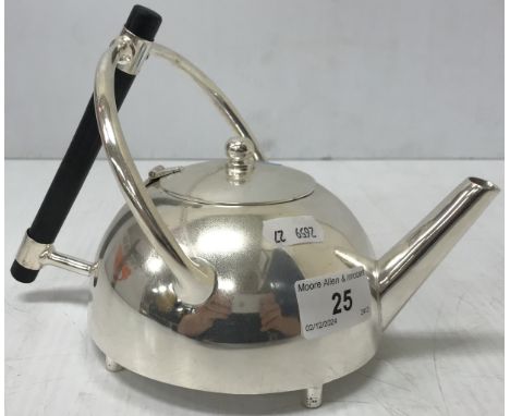 A silver plated Christopher Dresser style teapot with ebonised handle, the base stamped "Designed by Dr C Dresser", 14.5 cm h