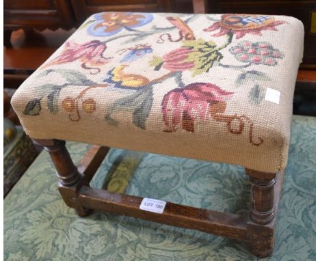 A small oak tapestry topped stool&nbsp;