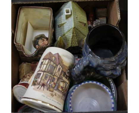 A small box of collectable pottery wares, to include Royal Doulton, Poole pottery &amp; model dwellings