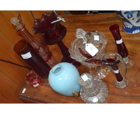Assorted items of 20th century glassware including Ruby and Cranberry glass