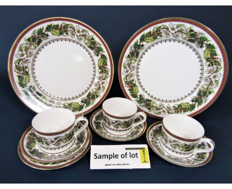 A collection of Spode Christmas Rose pattern wares comprising ten dinner plates, ten dessert or soup plates, ten dessert or s