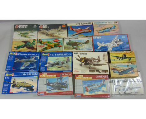 16 model aircraft kits of WW2 Fighter planes, all 1:72 scale, most with sealed boxes or contents, and all appear to be un-sta