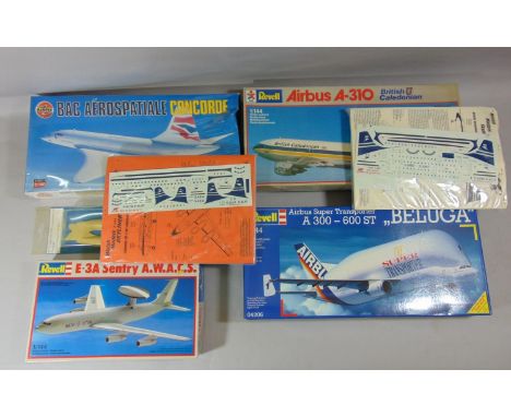 7 model aircraft kits, all 1:144 scale including Airfix BAC Concorde, others by Revell and Welsh Models etc, all un-started, 