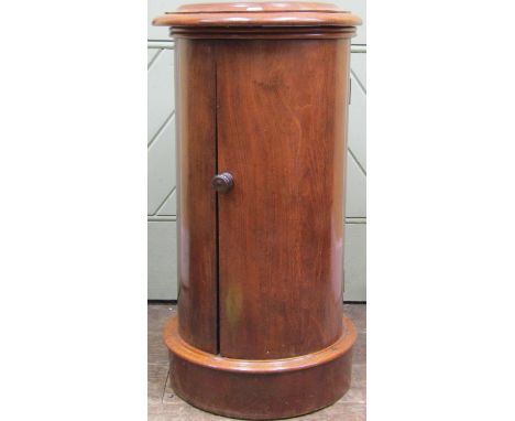 A Victorian mahogany cylindrical commode, the top inset with marble 